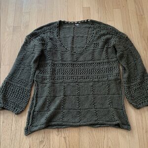 Free People Flower Child Tunic Sweater in Army Green Size Medium Boho Oversized